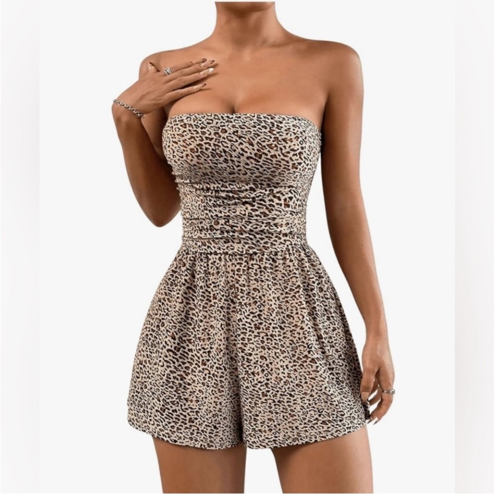 Leopard Print Strapless Romper
